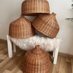 Wicker Pendant Light Natural Rattan Lampshade Wooden Pendant Light Rattan Lampshade Vintage Hanging Lamp