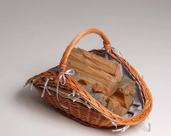 Cesto Porta Legna In Vimini KM Firemaker - 60x40x31cm, Fodera Iuta, Design Rustico