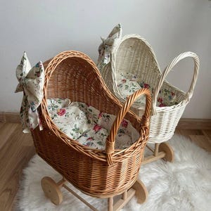 Geweven poppenwagen Poppenwagen rieten wagen voor babymeisje Milieuvriendelijk cadeau voor kinderen