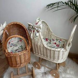 Witte rieten kinderwagen kinderwagen babypop witte en bruine poppenwagen rieten kinderwagen geweven poppenwagen poppenwagen milieuvriendelijk cadeau voor kinderen