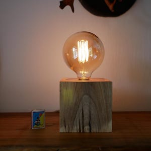 Modern Rustic Oak Wood Cube Lamp Handmade Minimalist Desk Light  Industrial Edison Table Lamp
