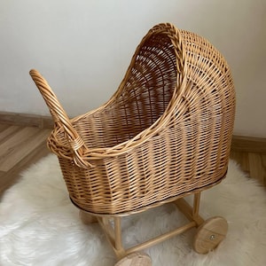 Natuurlijke rotan kinderwagen rotan rieten poppenwagen poppenwagen milieuvriendelijke babypop kinderwagen