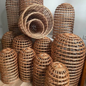 Handwoven Wicker Pendant Light Natural Rattan Lampshade Multiple Sizes Rattan