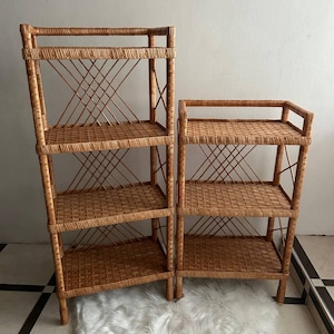 Wicker Shelf Stand Handmade Rattan Organizer  Boho Natural Storage Rack  Eco-Friendly Furniture  3-Tier & 4-Tier Shelf