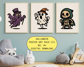 Pacote Digital de Halloween nº 4 | Download instantâneo | Impressão artística | Cartão postal | Decoração de festa | Arte de parede