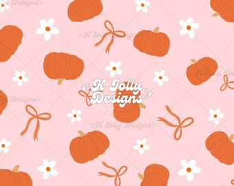 Fall Coquette Bow Seamless File, Pumpkin Seamless, Autumn Pattern, Fall Floral Pumpkin Pattern, Coquette Halloween Seamless Pattern