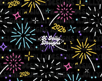 New Years Seamless Pattern, New Year Fireworks Seamless, 2026 Seamless File, Happy New Year Seamless, Girly New Years Pattern, Faux Glitter