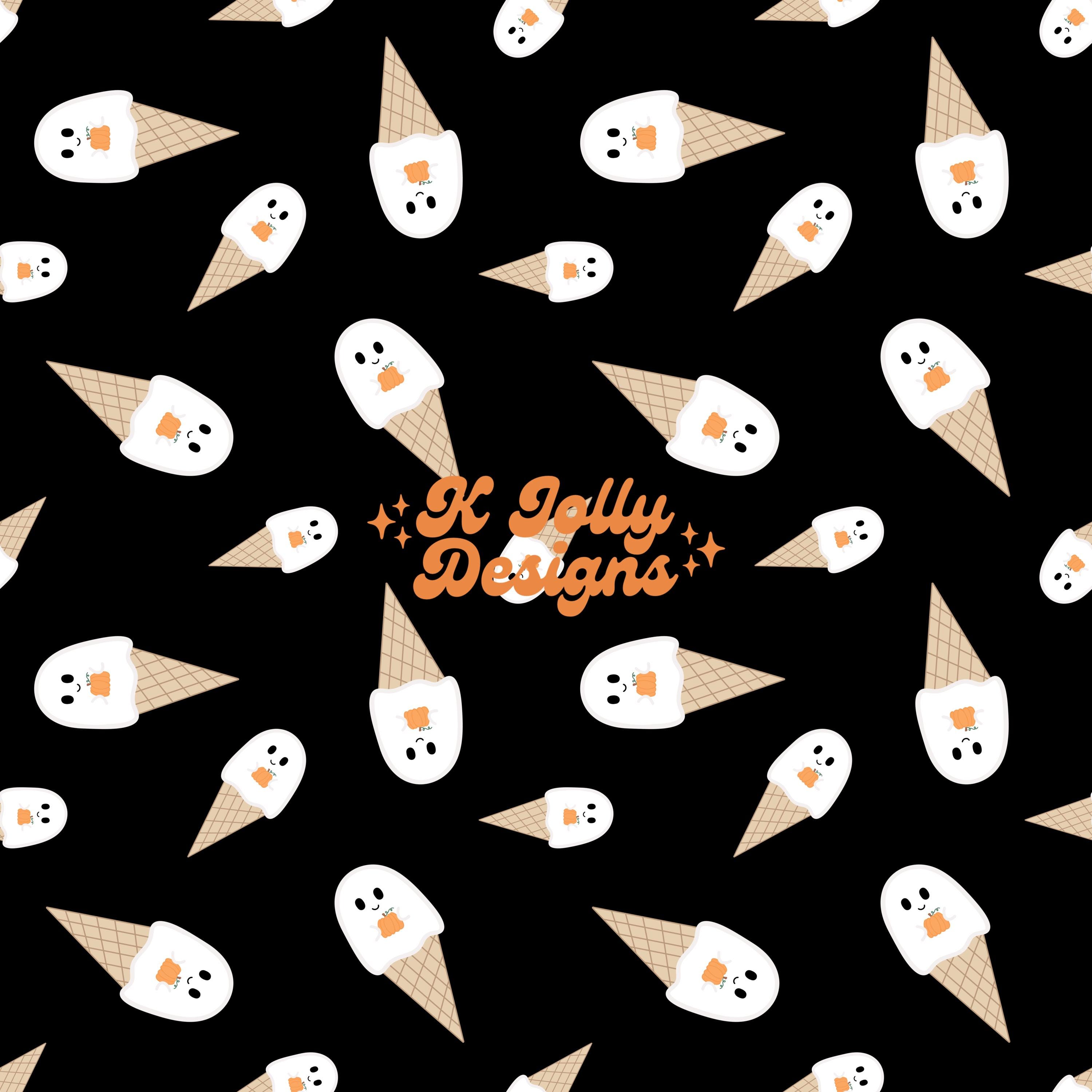 Summerween Ghost Ice Cream Seamless Pattern, Halloween Pattern, Ghost ...