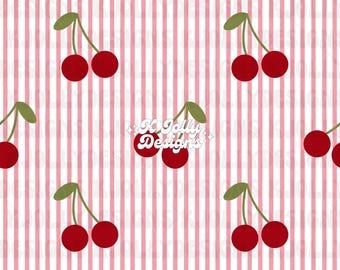 Kirsch-nahtloses Muster, Frühlings-koordinierende nahtlose Datei, Girly-Essen-nahtlos, Girly-Frühling klein gestreift nahtlos, Obst-nahtlose Datei