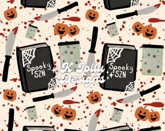 Halloween Bookish Seamless Pattern, Spooky Bookish Seamless File, Spooky Season, Horror Seamless, October Seamless, Bookish Seamless
