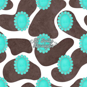 Western Cowgirl Seamless, Turquoise Jewelry Brown Cow Print Seamless, Girly Western Pattern, Cowhide Print Pattern, Cowgirl Seamless