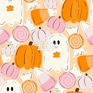 Halloween Seamless Pattern, trick or treat Seamless pattern, Cute Ghost Pattern, Girly Halloween, October Seamless, Pumpkin Seamless Pattern