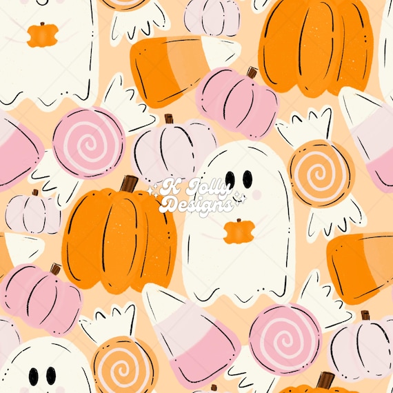 Halloween Seamless Pattern, trick or treat Seamless pattern, Cute Ghost Pattern, Girly Halloween, October Seamless, Pumpkin Seamless Pattern