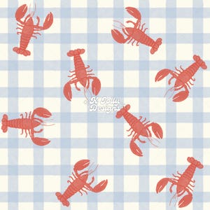 Lobster Seamless File, Maine Aesthetic Seamless Pattern, East Coast Aesthetic Seamless, Summer Seamless Pattern, Coastal Gingham Vibes
