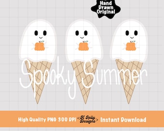 Gelato fantasma Summerween png, Halloween png, Maglietta Summerween, Cibo kawaii Halloween png, File png carino spettrale, Adesivo estivo spettrale
