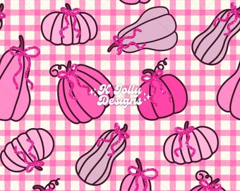 Pumpkin Seamless Pattern, Girly Fall Halloween Seamless, Pink Halloween Seamless, Coquette Bow Pumpkin Seamless Pattern, Gingham Fall