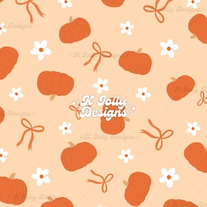 Fall Coquette Bow Seamless File, Pumpkin Seamless, Autumn Pattern, Fall Floral Pumpkin Pattern, Coquette Halloween Seamless Pattern