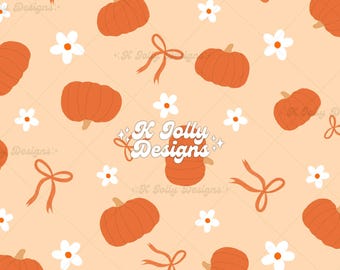Fall Coquette Bow Seamless File, Pumpkin Seamless, Autumn Pattern, Fall Floral Pumpkin Pattern, Coquette Halloween Seamless Pattern
