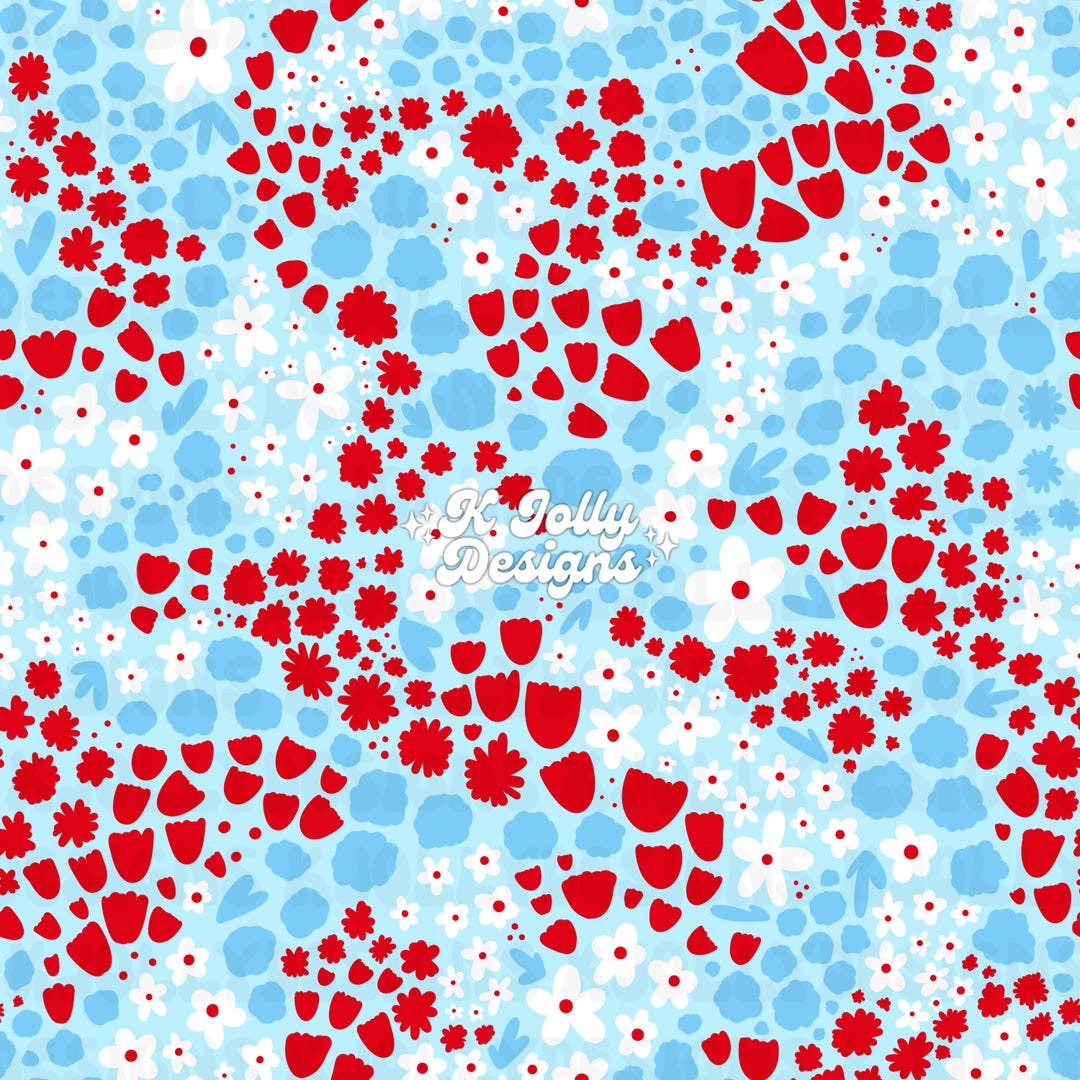 4th of July Ditsy Floral Seamless File, Girly Red White Blue Seamless ...