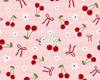 Kirsche Bogen nahtlose Muster, Obst nahtlose Muster, Frühling nahtlose Muster, Kokette nahtlose Muster, Essen nahtlose Datei, girly Obst