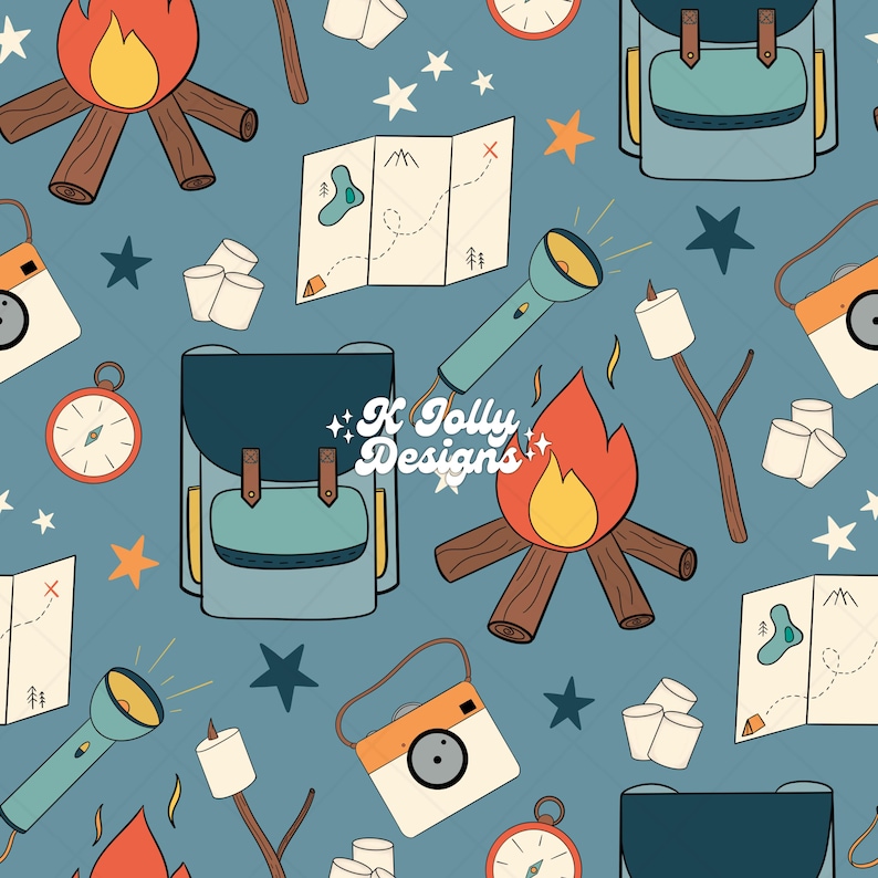 Camping Seamless Pattern, Summer Camp Seamless, Summer Seamless Pattern ...