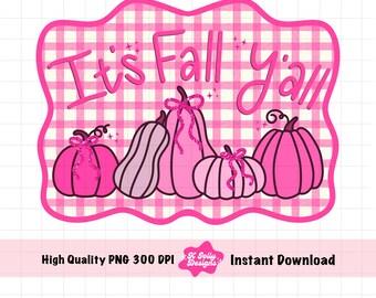 Fall png, Girly Fall Pumpkin png, Coquette Fall, Cute Halloween png, Fall Gingham, Girly Fall Shirt design, Pink Fall Halloween png file