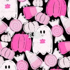 Girly Halloween Seamless Pattern, trick or treat Seamless pattern, Cute Ghost Pattern, Pink October Seamless, Pumpkin Seamless Pattern