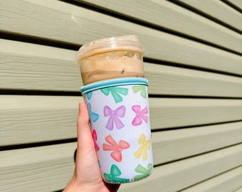 Reusable Drink Sleeve- Neoprene Insulated Coffee Sleeve, Coquette Bow Coffee Sleeve, Medium size- fits 22-24 oz drinks