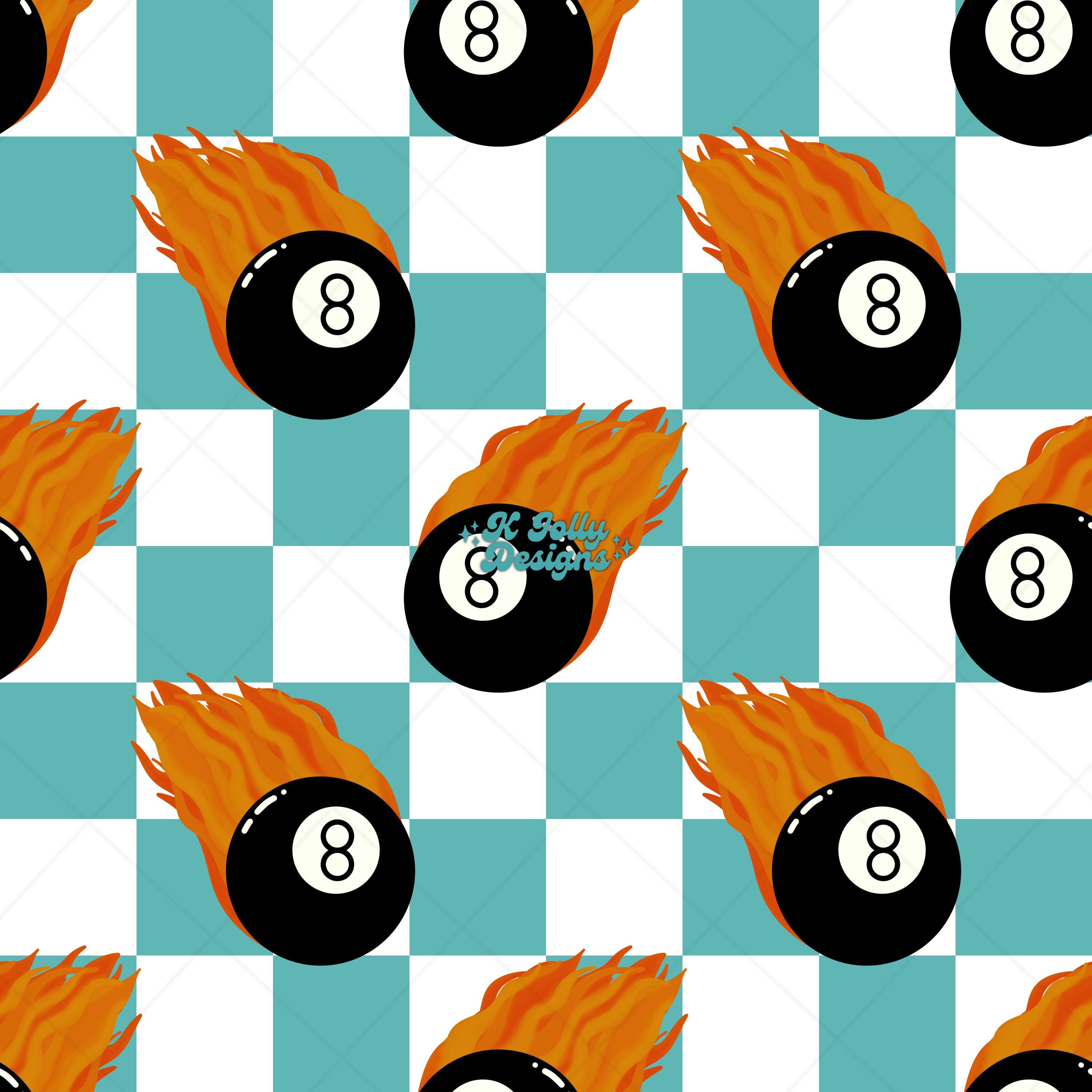 Flaming 8 Ball Seamless Pattern, Trendy Boy Seamless PNG File, Digital ...