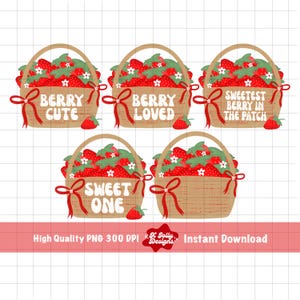 Erdbeere Png Bundle, Erdbeer-shirt Png, Erdbeer kokette Blumen Png Digitaler Sofort-Download, Erdbeerkorb, süße Erdbeere Png