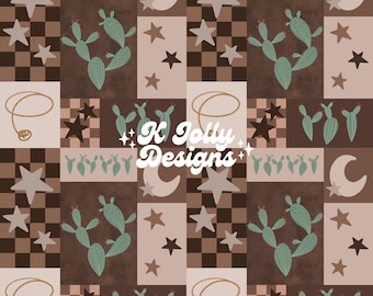 Western Patchwork Seamless Pattern, Boys Western Seamless File, Cowboy Seamless Pattern, Wild West Cactus Pattern, Rodeo Seamless Pattern