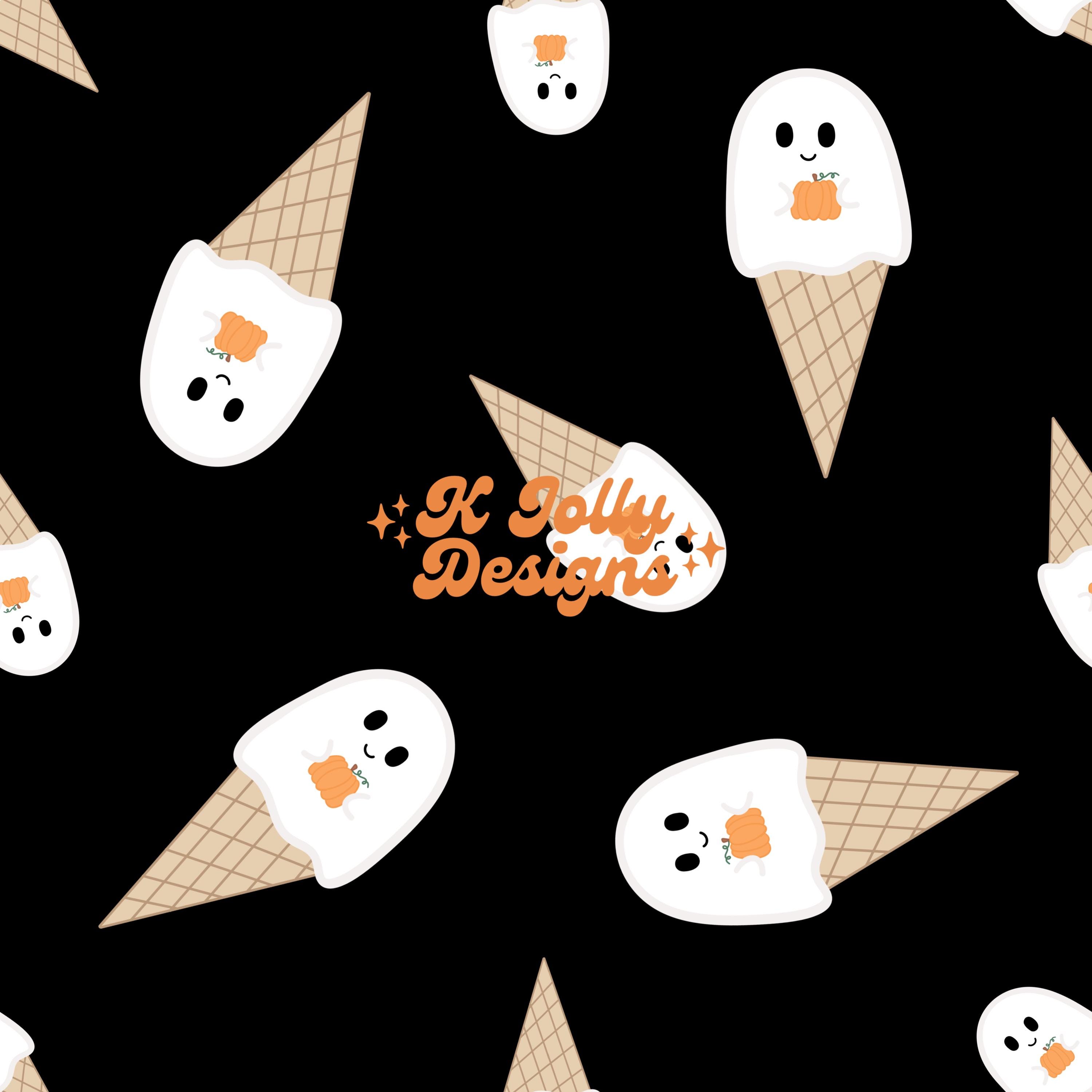 Summerween Ghost Ice Cream Seamless Pattern, Halloween Pattern, Ghost ...