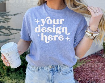 Gildan 5000 Sport Gray T-shirt Mockup Outdoors, G5000 T Shirt Mock-up, Real Model Mock, G500 Shirt Mockup Front, Gildan Sport Grey Mock up