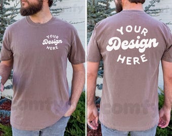 Comfort Colors 1717 Espresso T-shirt Mockup Front and Back, 1717 Mens T Shirt Mock-up, Real Model Mock, 1717 Shirt Mockup Men Espresso Brown