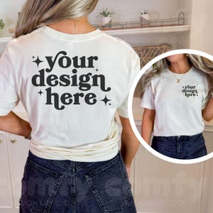 Bella Canvas 3001 Natural Tshirt Front/Back Mockup, 3001 Womens T-shirt Mock-up, Real Model Mock, Female BC3001 Natural Front and Back Mock