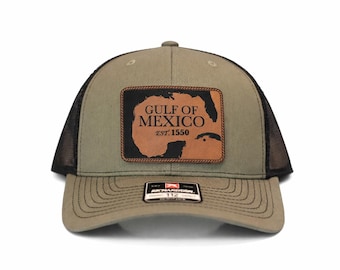 Gulf of Mexico Leather Patch Hat, Richardson 112 Trucker Cap