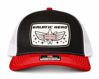 Buzz Lightyear Galactic Hero Richardson 112 Black White Red Trucker Hat Cap