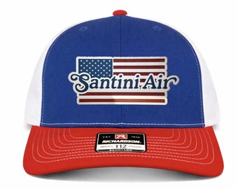 Santini Air Airwolf Retro Trucker Hat | Blue & Red Richardson 112 Snapback with Patch