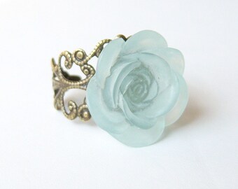 Pastel Blue Antique Brass Filigree Ring/Brass Filigree Ring/Antique Brass Flower Filigree Ring /Blue Flower Ring/Flower Ring