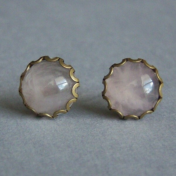 Rose Quartz, Petite Post Earrings, Vintage Lace Settings, Adorable collection By Marina And Teresa
