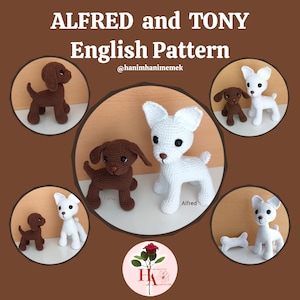 Dog Alfred and Dog Tony English Patterns, Amigurumi Dog Patterns, Amigurumi Patterns, Crochet Animal Patterns