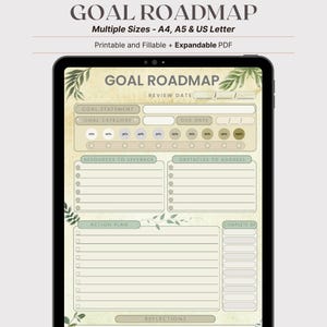 Planificador de objetivos en PDF: plantilla imprimible y rellenable para establecer objetivos / Tamaño A4 / A5 / Seguimiento del progreso + Plan de acción / Tema de naturaleza