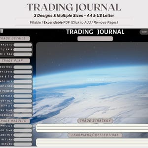 Diario de trading rellenable en PDF / Registro de operaciones de Forex, acciones y criptomonedas / A4 y carta / Tema espacial