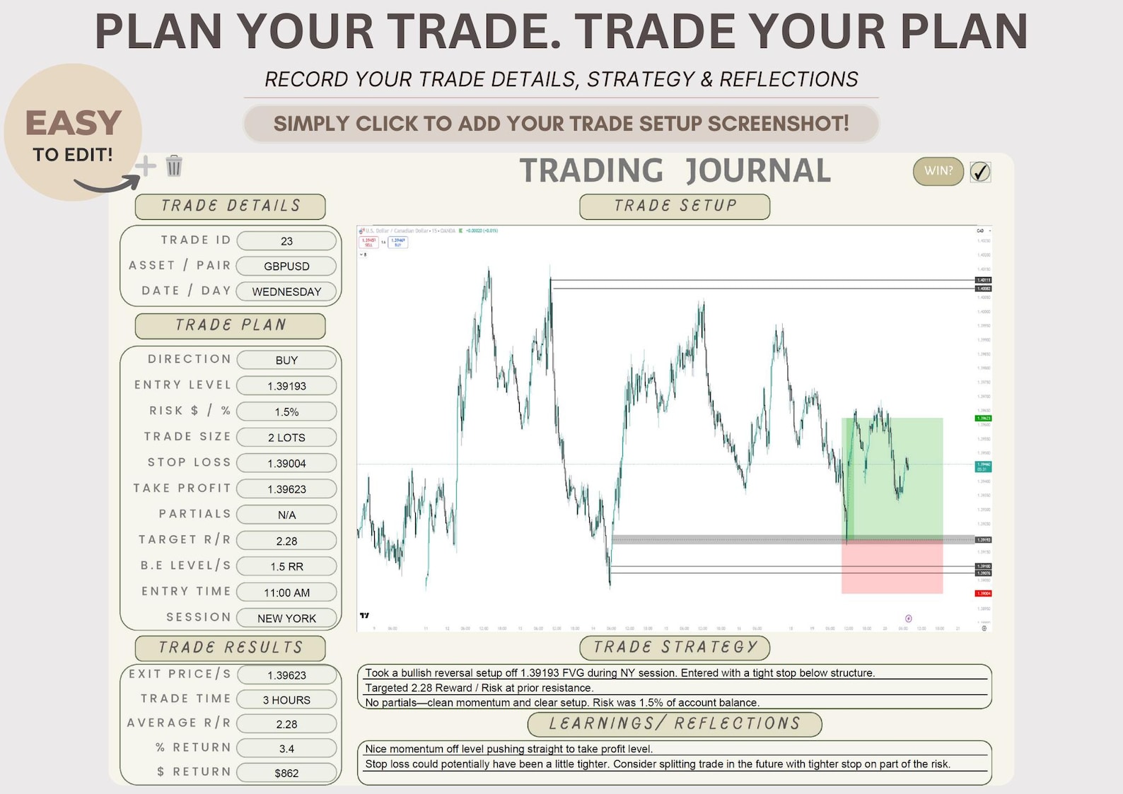 Fillable Trading Journal PDF - Light Theme | Forex, Stock, Crypto ...