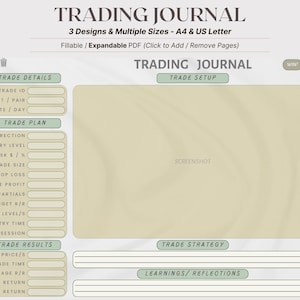 Diario de trading rellenable en PDF / Registro de operaciones de Forex, acciones y criptomonedas / Tamaño A4 y carta (EE. UU.) / Tema gris claro y amarillo