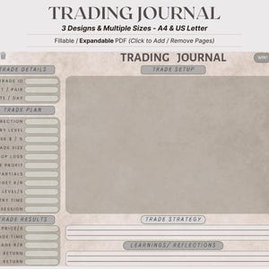 Diario de trading rellenable en PDF / Registro de operaciones de Forex, acciones y criptomonedas / Tamaño A4 y carta EE. UU. / Tema rojo y gris
