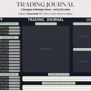 Diario de trading rellenable en PDF / Registro de operaciones de Forex, acciones y criptomonedas / Formato A4 y carta (EE. UU.) / Tema de velas