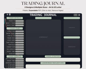 Fillable Trading Journal PDF | Forex, Stock, Crypto Trade Logbook | A4 & US Letter | Candlestick Theme