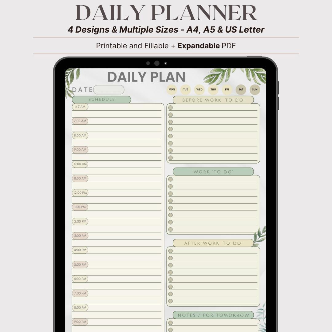 Daily Schedule Planner | Printable Fillable PDF | A4 A5 US Letter - Etsy