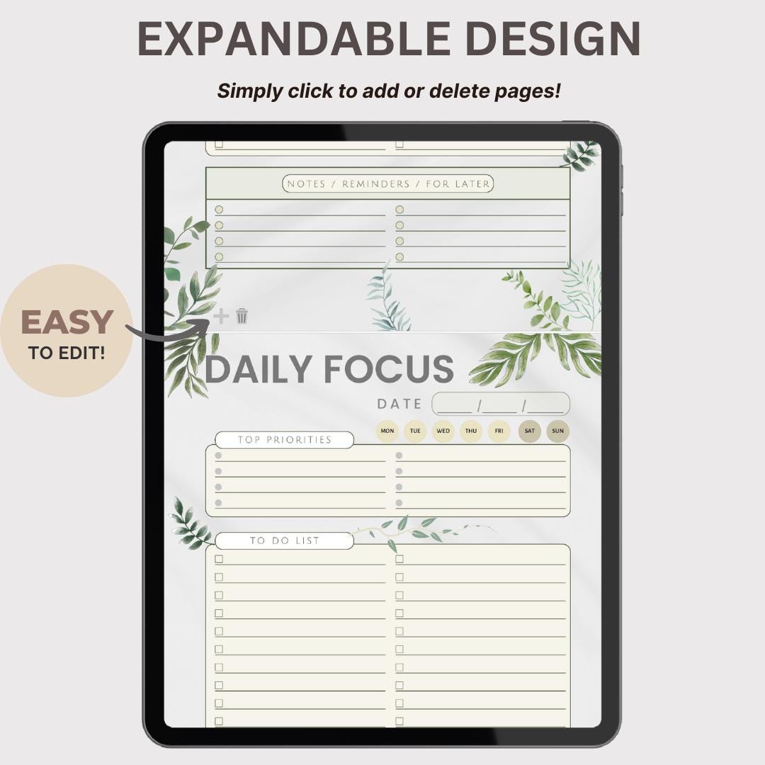 Daily Focus Planner | Printable, Fillable PDF | A4, A5, US Letter ...
